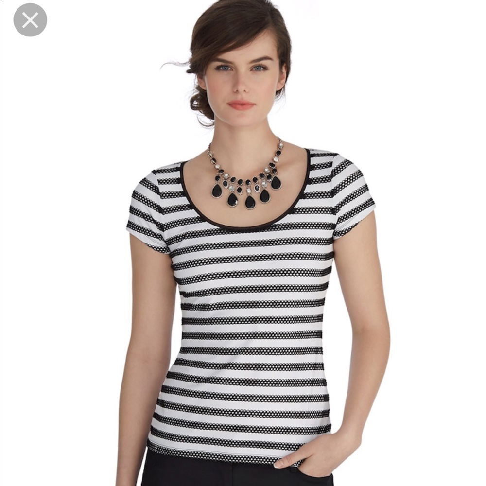 WHBM short sleeve mesh stripe bodice top SZ: XXS